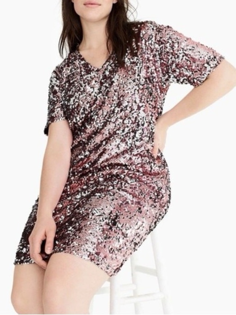 Universal Standard for J.Crew sequin V-neck T-shirt dress party festive shimmer